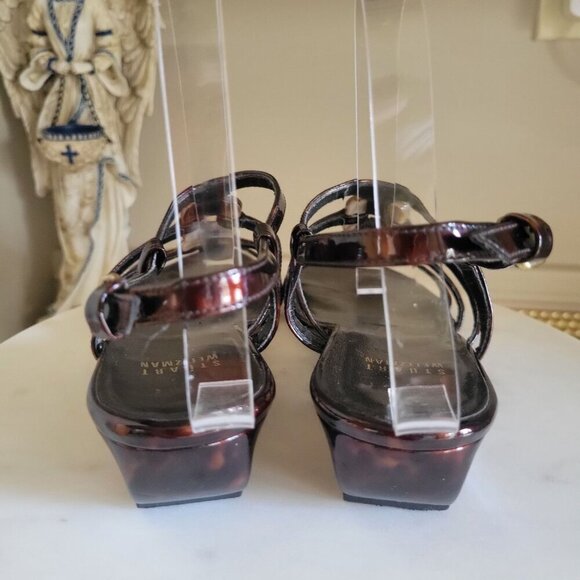 Stuart Weitzman Tortoise Shell Patent Leather Strappy Ankle Strap Sandals- 7M - Picture 6 of 8
